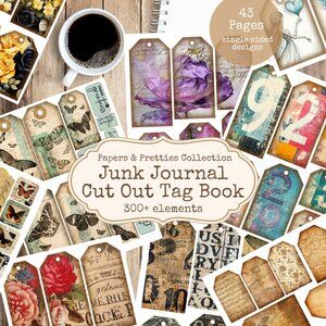Junk Journal Hang Tags Ephemera Cut Out Book over 300 elements!